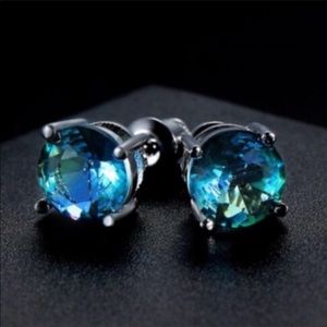 8mm Sterling Blue Tourmaline Stud Earrings